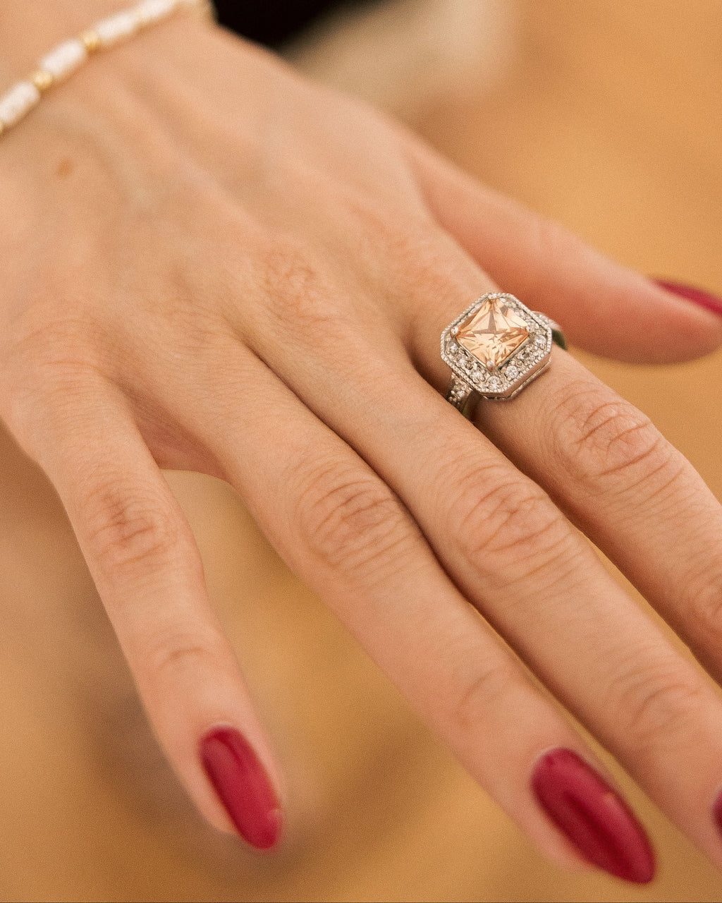 Vintage Silver Champagne Statement Ring on Diptyque perfume bottle