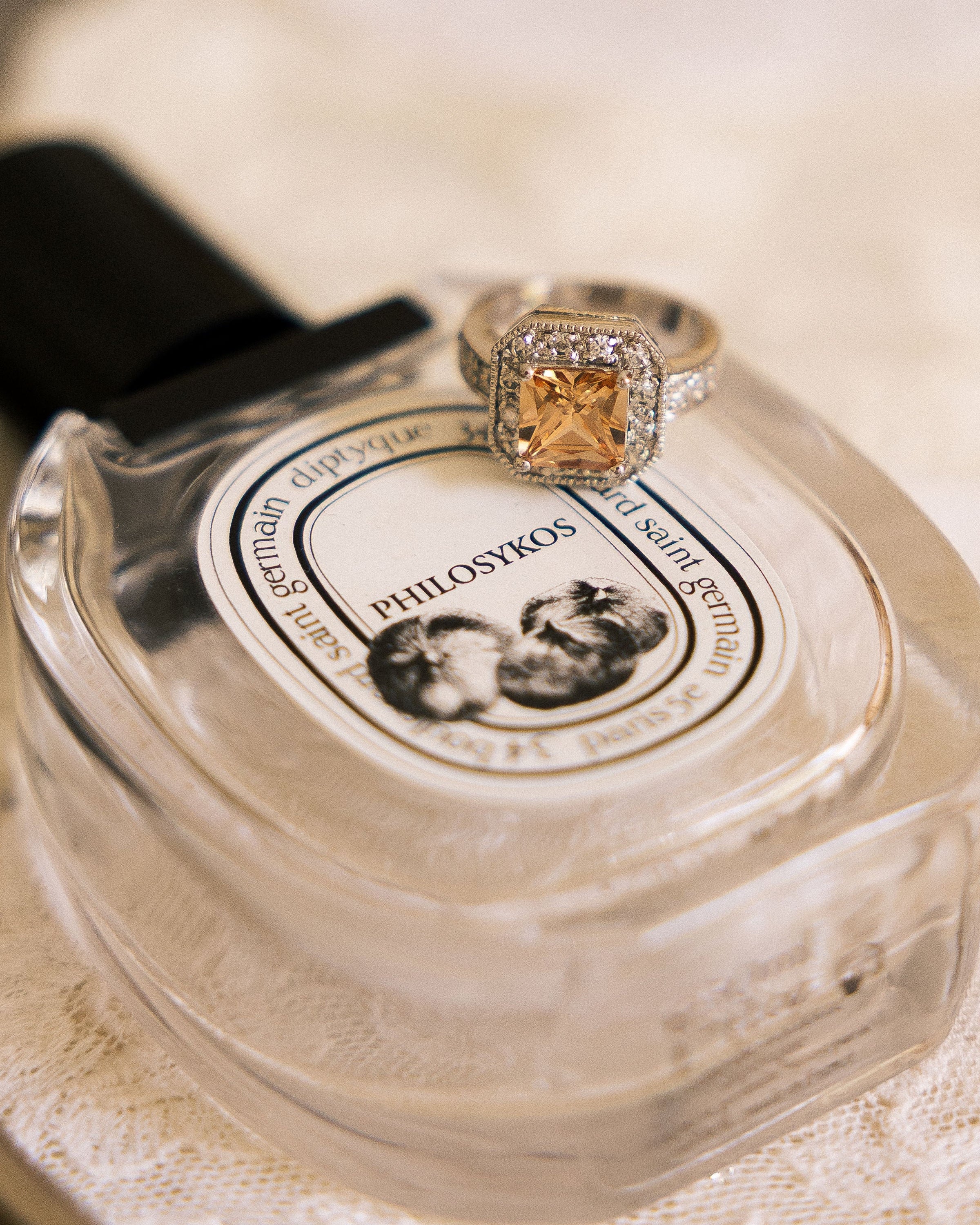 Vintage Silver Champagne Statement Ring worn on hand with red nails